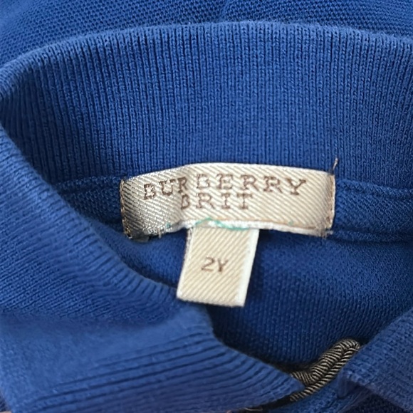 Burberry Brit Polo Top Boys Blue Short Sleeves Logo Two Button Size 2 - Picture 3 of 4